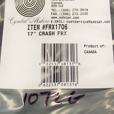 Sabian FRX 17" Crash Cymbal/Model # FRX1706/Brand New/1072 Grams image 6