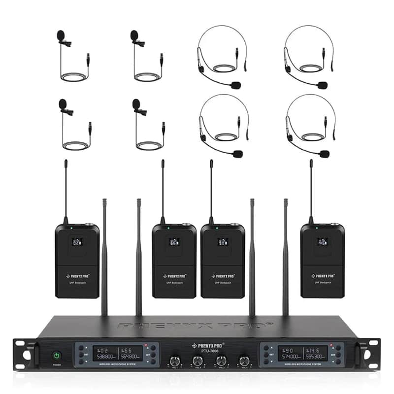 Phenyx Pro PTU-7000-4B Quad UHF Wireless Microphone System With Auto-Scan image 1