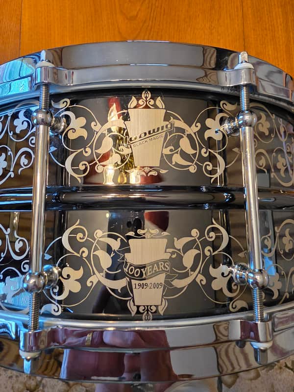 Ludwig LW6514ANV 100th Anniversary Black Magic 6.5x14 Engraved Brass Snare – Excellent+ w/ Premium "Protection Racket" case