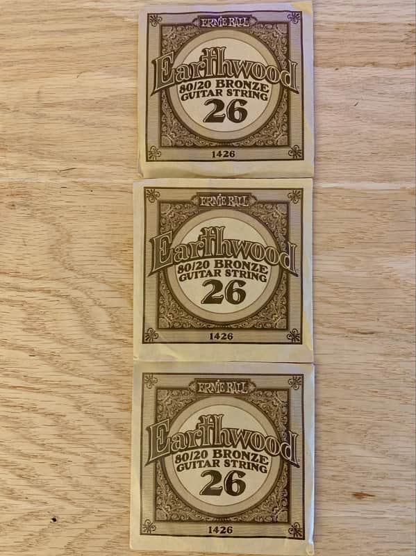 Three Single .026 Gauge Acoustic Guitar Strings (Ernie Ball - Bronze) Opened, Not Played image 1