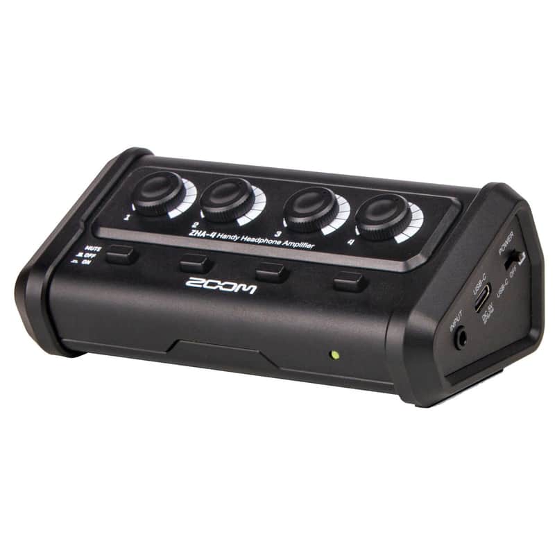 Zoom ZHA-4 Handy Headphone Amplifier with Closed-Back Studio Monitor Headphones and Platinum Pro 10' TRS 1/4" Male to 1/4" Male Interconnect Cable with Rean by Neurik Gold Connectors image 1