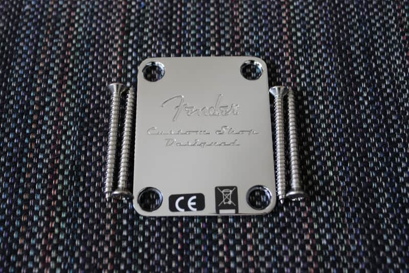 Genuine Fender Chrome "Custom Shop Designed" Strat/Tele  Neck Plate w/ Screws image 1