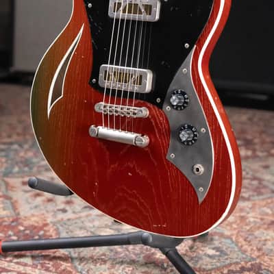 Novo Custom Miris P2 Semi-Hollow Electric Guitar - Faded Sparkling Burgundy with Gig Bag image 4