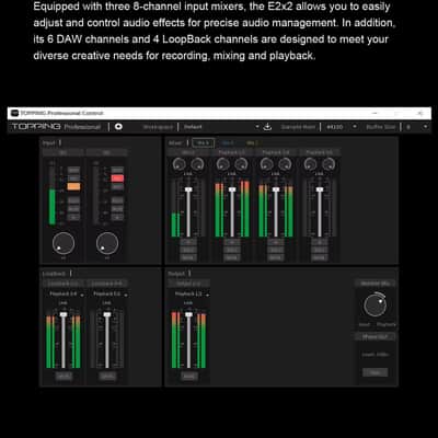 TOPPING E2x2 USB-C Audio Interface | 2-In/2-Out, 127dB Output & NFCA-LE Headphone Amp image 8
