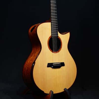 2019 Maestro Guitars Private Collection Singa Flamed Longan with Sitka Spruce Top image 1