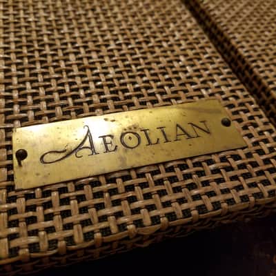 Aeolian vintage pair (2) 16" x 20" woven speaker grille cloth and baffle plywood 1960s - black and tan image 2