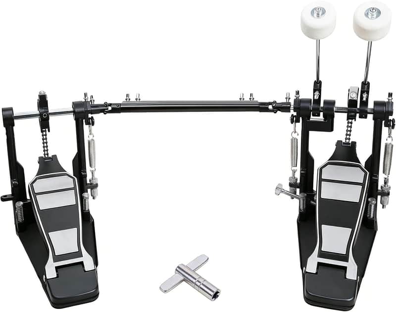 Double Bass Drum Pedal, Double Chain Drive Kick Pedal with Adjustable Felt Beater, Non-Slip Wide Base, Adjustable Spring Tension & Drum Key, Silver Double Pedal for Acoustic & Electronic Drum Sets image 1