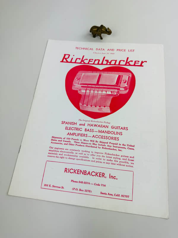 Rickenbacker Technical Data & Price List 1968 image 1