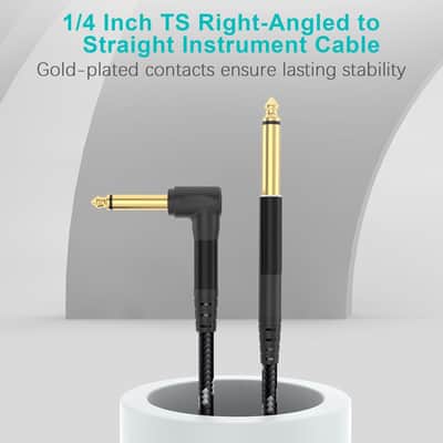1/4 Inch Guitar Cable 2-Pack, 3.3FT Right Angle to Straight Instrument Cable, Quarter Inch 6.35mm TS Audio Cable for Electric Guitar, Bass, Keyboard, Mixer, Amplifier image 2