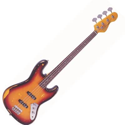 Vintage Icon V74MRJP Fretless Distressed Finish Sunset Sunburst image 1