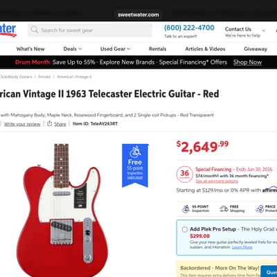 Fender American Vintage II '63 Telecaster 2022 - Present - Crimson Red Transparent image 12