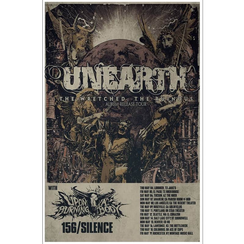 UNEARTH | UPON A BURNING BODY The Wretched; the Ruinous Tour 2023 Ltd Ed RARE New Poster! Metalcore Deathcore Heavy Metal Hard Rock image 1
