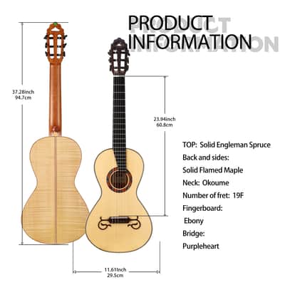 Gosila All Solid Classical Guitar Solid Engleman top Solid Flamed Maple back and sides Okoume neck Ebony fingerboard Including a Wooden Case image 2