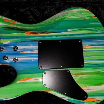 Suhr Modern Neon Drip 2014 Orange With Blue, Green, And White Swirl image 6