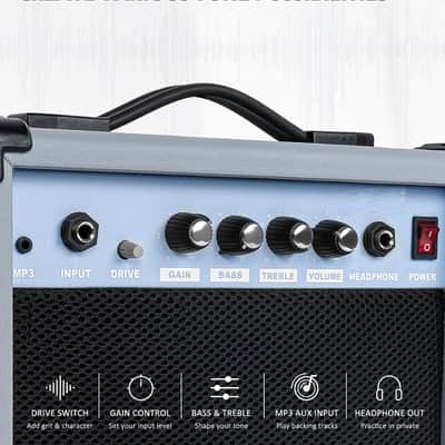 20W Portable Electric Guitar Amp, Lightweight Practice Amplifier with Clean & Overdrive Dual Channels, Professional Noise Reduction Cable Included (Slate Blue) image 3