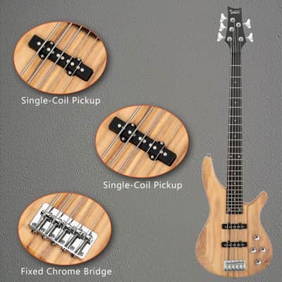 Glarry Burlywood GIB 5 String SS Pick-up Electric Bass Guitar w/20W Amplifier image 8