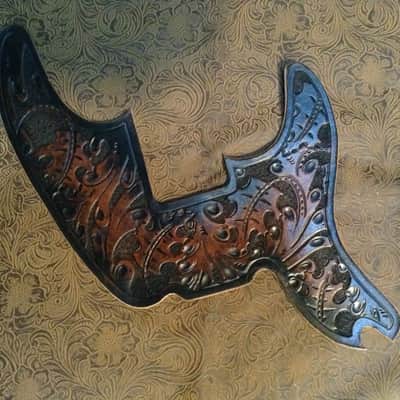 Custom Tooled Leather Pickguard fits Fender 50's Squire Bass image 2