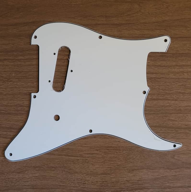 Strat Pickguard Tele Bridge - 3 ply white - 8 hole image 1