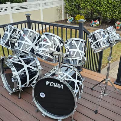 Vintage 80's Double Bass Tama Swingstar 9 piece Drumset MIJ with Van Halen style wraps image 2