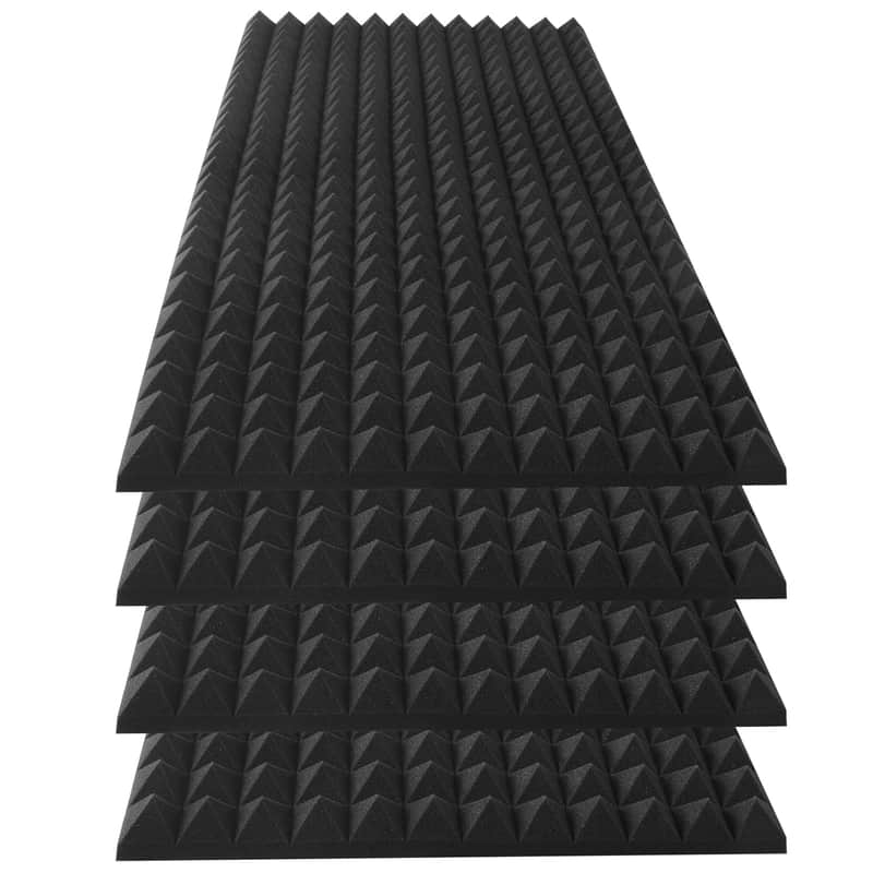 4 Pack pyramid Acoustic Foam Panels, 48 x 24 x 2" Sound Absorbing Panels High Density Studio Wedge Tiles Fire Resistant Acoustic Panels for Home,Office, Recording Room, Studio (Black) image 1