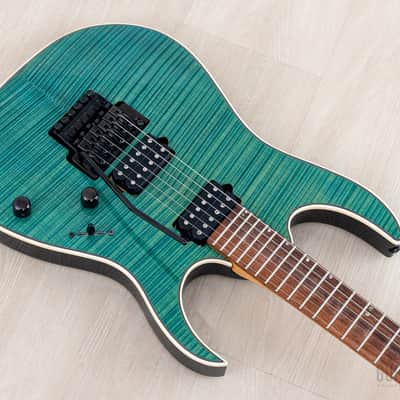 1998 Ibanez J Custom KRG1802 Spot Model Transparent Turquoise AAAA Flame Top DiMarzio HH image 8