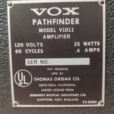 Vox V1011 Vintage Pathfinder 35-Watt peak 1x8" Solid State Guitar Combo 1966 - 1970 - Black image 8