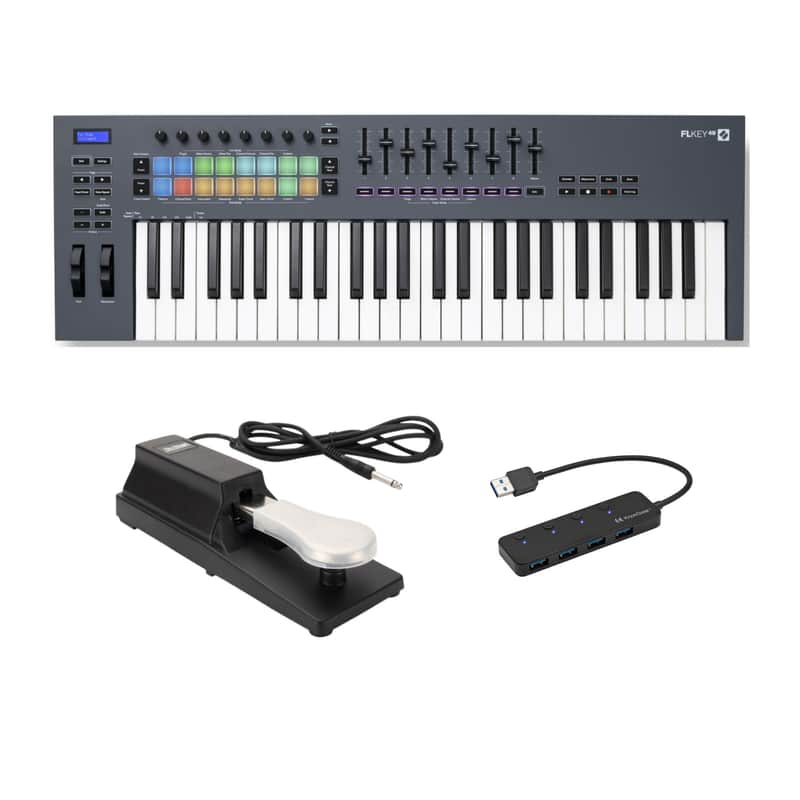 Novation FLkey 49-Key MIDI Keyboard Controller - Professional Music Production with Velocity-Sensitive Keys and DAW Integration, Compact and Portable Bundle with Sustain Pedal and 4-Port USB (3 Items) image 1