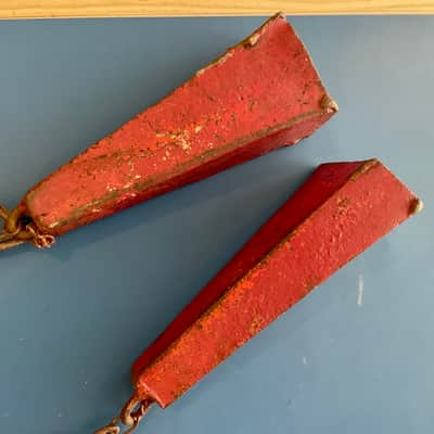 Vintage Metal Cowbells Pair w/ Heavy Link Chain - Red image 2
