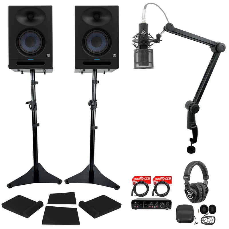 Pair Presonus Studio 8 Active 8" Studio Monitors+Interface+Mic+Headphones+Stands image 1