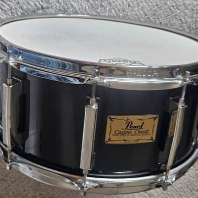 Pearl Custom Classic 6.5x14" One-Piece Solid Maple Snare Drum with Chrome Hardware 1990s - Piano Black Lacquer image 3