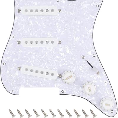 4Ply Loaded SSS Pickguard Vintage F '60s Tones Prewired Strat Pickguard with Staggered Alnico 5 SSS Single Coil Pickups for Fender Stratocaster ST Electric Guitars JT/HBZC-01 White Pearl image 1