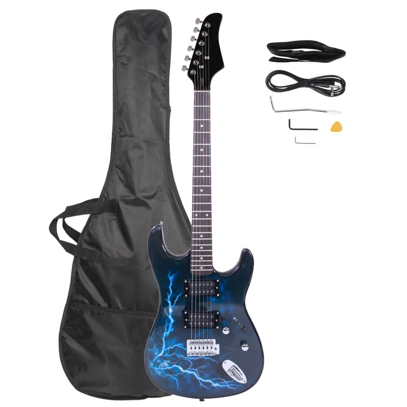 No logo Lightning Style Electric Guitar with Power Cord/Strap/Bag/Plectrums Black & Dark Blue image 1