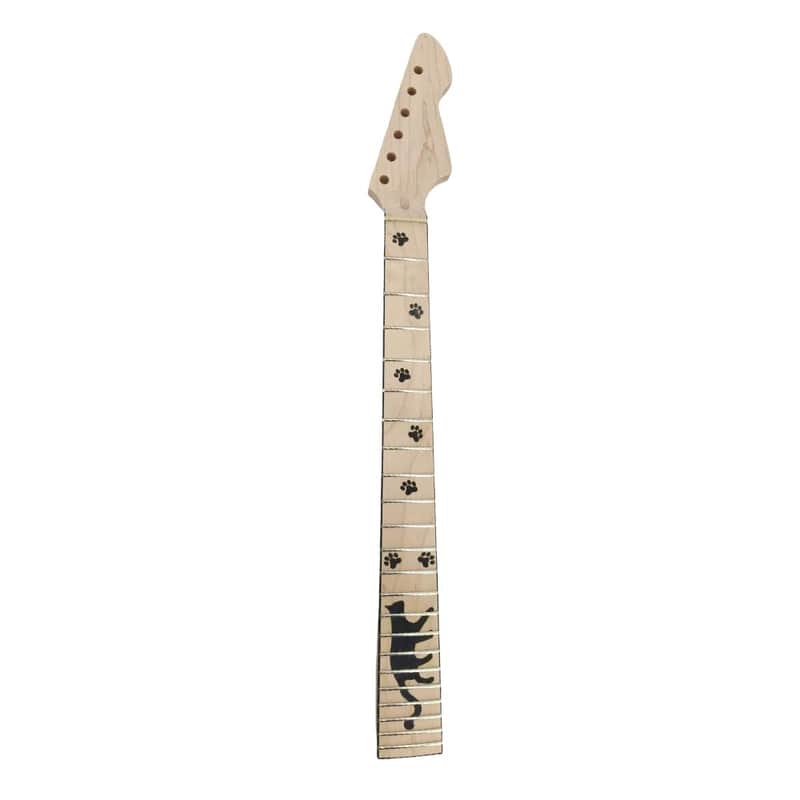 22 Fret Electric Guitar Neck 25.5 inch Maple Wood Neck with Cat Inlay Maple Fretboard, Bolt-On Neck for Builds image 1