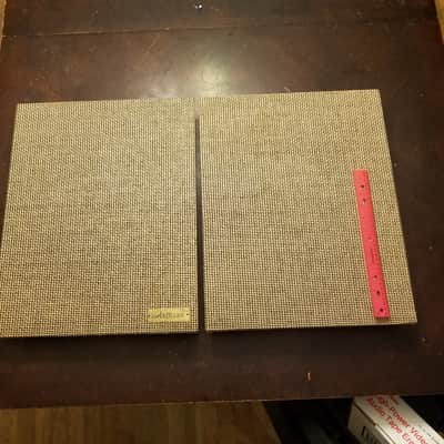 Aeolian vintage pair (2) 16" x 20" woven speaker grille cloth and baffle plywood 1960s - black and tan image 1