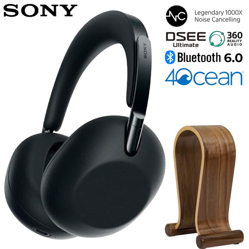 Sony 1000X THE COLLEXION Wireless Headphones, Black / Deco Essentials Wood Stand Bild 1