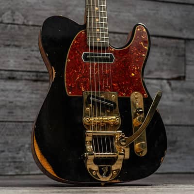 Fender Custom Shop Limited Edition Bow Tie Telecaster Custom Relic with Gold Hardware - 3A Rosewood Fingerboard, Black with Aged Natural Back and Sides image 2