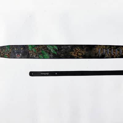 Burny Black Handmade Leather Guitar Strap: Black Panther_Carved & Painted, Custom Initials 2026(made to order) - oil image 10