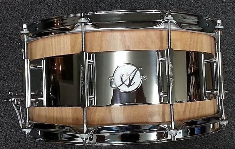 Acoutin 6.5x14" Custom Stave Red Oak/Steel Hybrid Snare Drum image 1