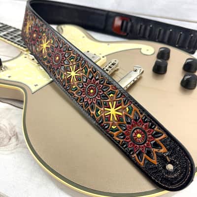 Walker And Williams WW-LIH-2 Hand Carved Premium Black And Brown Leather Strap With Gold Earth Zodiac Star Design image 5