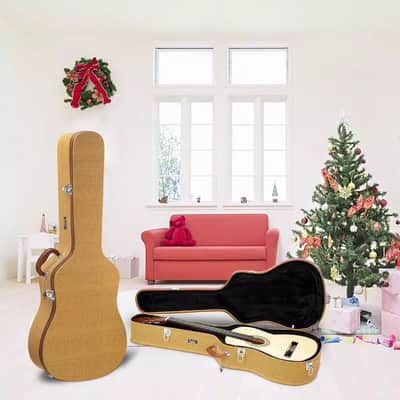 41" Yellow Portable Hardshell Acoustic Guitar Carry Case with Lock | Durable Wood & Leather Design with Plush Interior for Maximum Protection image 1