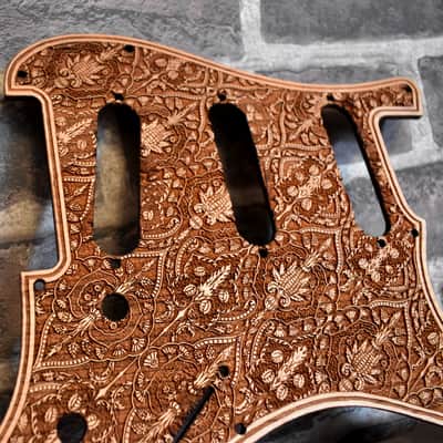 Wood Pickguard for Stratocaster HSS and SSS Laser engraved Real Cherrywood with Unique Artwork image 2