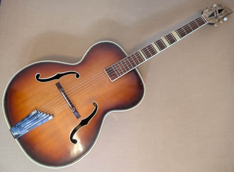Vintage 1950s Huttl Archtop Acoustic Guitar with Hofner Tailpiece Germany image 1