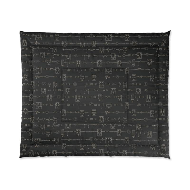 Guitar Pedalboard Comforter Blanket, FX Pedal Signal Chain Bedding, Minimal Music Studio Bedspread, Guitar Player Decor image 1