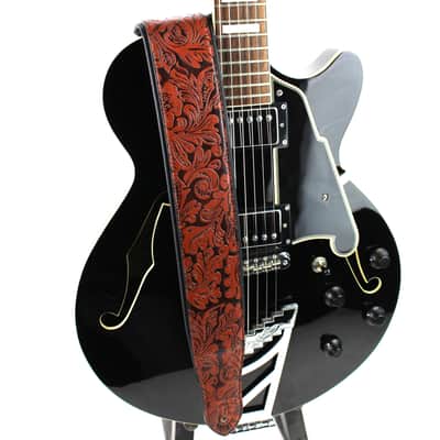 Walker And Williams G-970 Bourbon Brown Embossed Western Floral Strap with Padded Glove Leather Back image 4