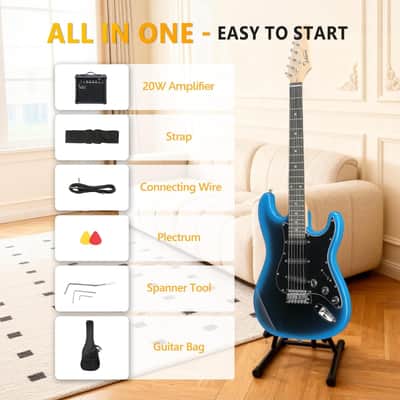 Glarry Blue-Black Burst GST Electric Guitar w/20W Amplifier image 5