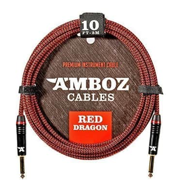 AMBOZ CABLES  Red Dragon Guitar Cable Sturdy Instrument Cable For Electric and Bass Guitar, 10 Feet Straight-Stra image 1