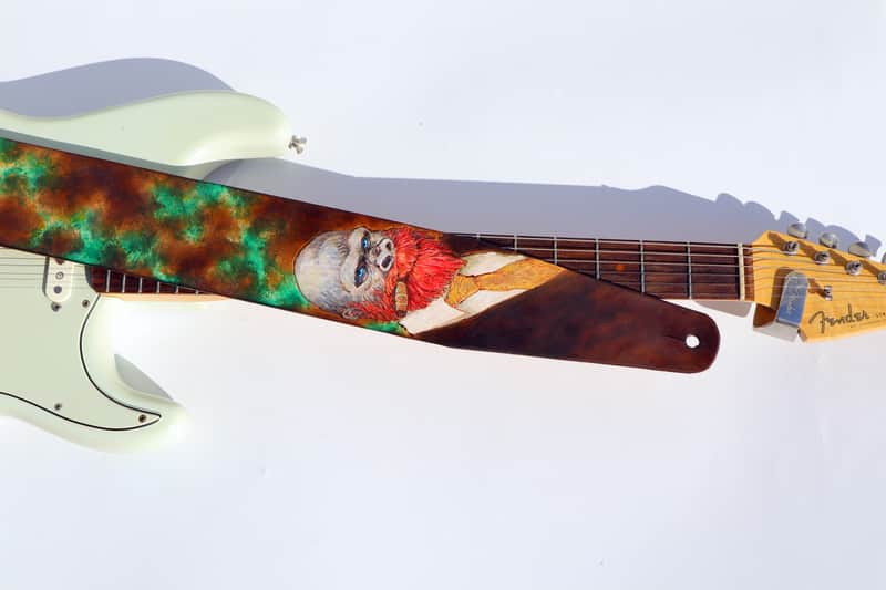 burnyblack wide guitar strap leather - Vincent gorilla brown/green image 1