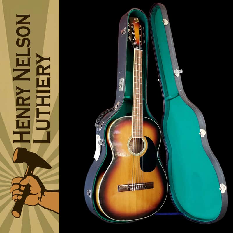 1960s Terada-T Haruo C-312 Folk Guitar Sunburst Solid Spruce/Maple Nylon String, Luthier Restored image 1