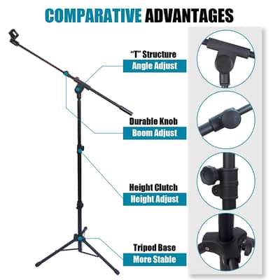 Microphone Stand - Tripod Boom Mic Stand With Carrying Bag And Screw Adapter (Tripod) image 2