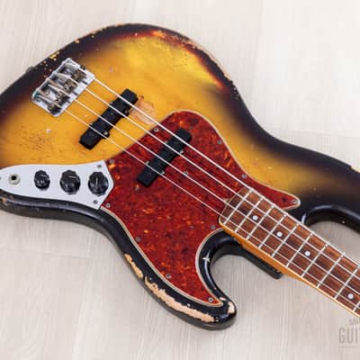 1966 Fender Jazz Bass Sunburst Padauk Fretboard Binding + Dots w/ Case image 9